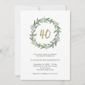 Eenvoudige Waterverf groen en goud 40e verjaardag Kaart (Voorkant)