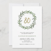 Eenvoudige Waterverf Groen en Goud 80ste Verjaarda Kaart (Voorkant)