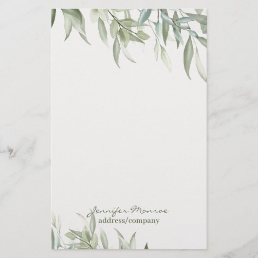 Eenvoudige waterverf groene bladeren gepersonalise briefpapier (Voorkant)