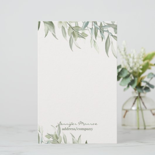 Eenvoudige waterverf groene bladeren gepersonalise briefpapier (Staand voorkant)