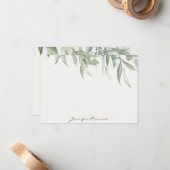 Eenvoudige waterverf groene bladeren gepersonalise notitiekaartje (Voorkant / Achterkant in situ)