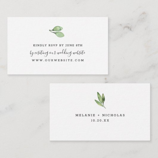 Eenvoudige waterverf groene bruiloft RSVP online Informatiekaartje (Voorkant / Achterkant)