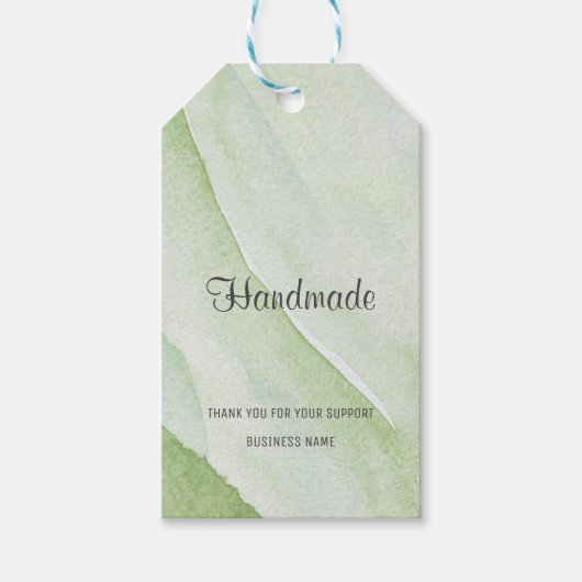 Eenvoudige Waterverf Groene Handgemaakte BedrijfsS Cadeaulabel (Voorkant)