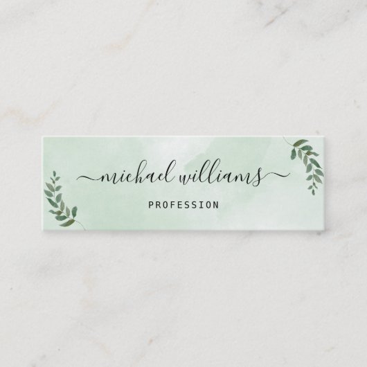 Eenvoudige waterverf groene stylist scripthandteke mini visitekaartje (Voorkant)