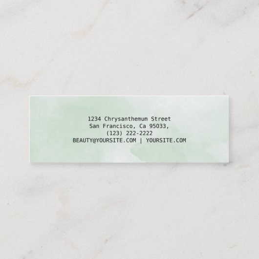 Eenvoudige waterverf groene stylist scripthandteke mini visitekaartje (Achterkant)