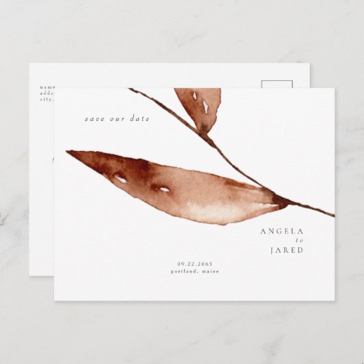 Eenvoudige Waterverf Herfst Opslaan onze datum ops Aankondigingskaart (Voorkant / Achterkant)