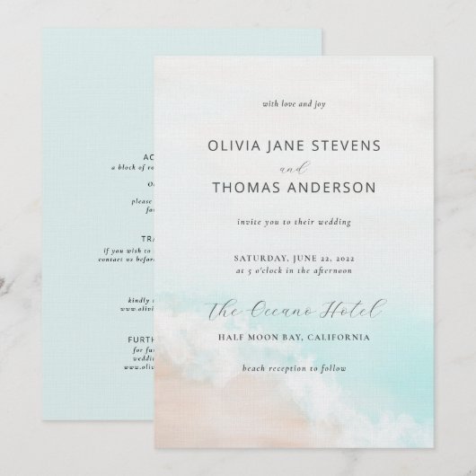 Eenvoudige Waterverf in één bruiloft Kaart (Voorkant / Achterkant)