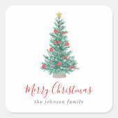 Eenvoudige Waterverf kerstboom feestelijk Vierkante Sticker (Voorkant)
