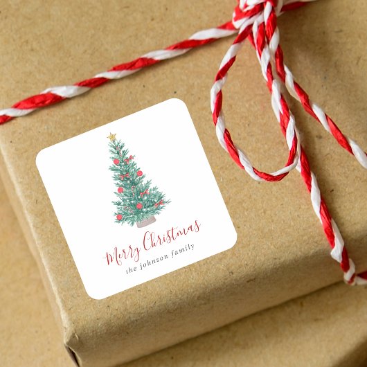Eenvoudige Waterverf kerstboom feestelijk Vierkante Sticker