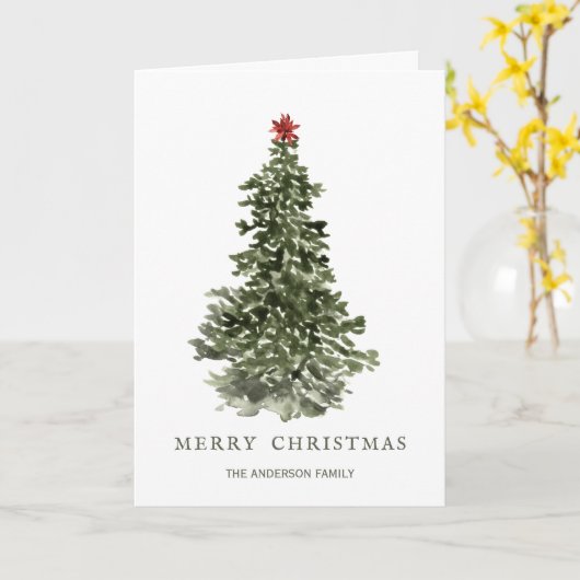 Eenvoudige Waterverf kerstboom Kaart (Gele Bloem)