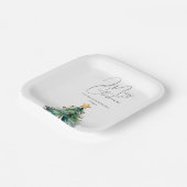 Eenvoudige Waterverf Kerstboom Vrolijk Kerstfeest Papieren Bordje (Gebogen)