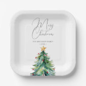 Eenvoudige Waterverf Kerstboom Vrolijk Kerstfeest Papieren Bordje (Voorkant)