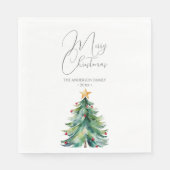 Eenvoudige Waterverf Kerstboom Vrolijk Kerstfeest Servet (Voorkant)