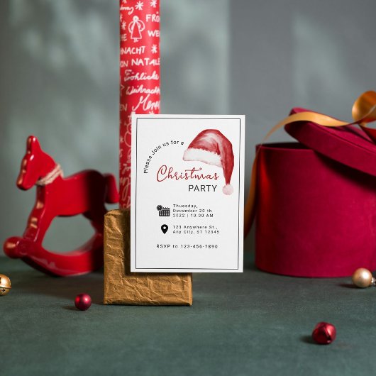 Eenvoudige Waterverf Kerstfeest Uitnodiging