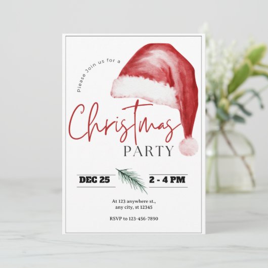 Eenvoudige Waterverf Kerstfeest Uitnodiging (Staand voorkant)