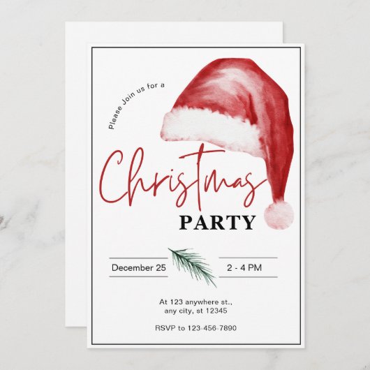 Eenvoudige Waterverf Kerstfeest Uitnodiging (Voorkant / Achterkant)