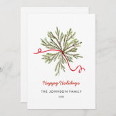 Eenvoudige waterverf kerstgroen met rode strik aankondiging (Voorkant / Achterkant)