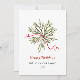 Eenvoudige waterverf kerstgroen met rode strik aankondiging