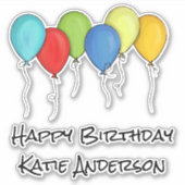Eenvoudige Waterverf kleurrijke Happy Birthday-bal Sticker (Voorkant)
