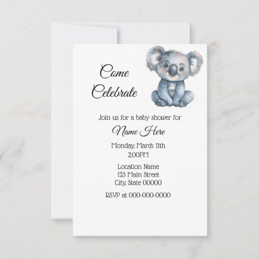 Eenvoudige Waterverf Koala Baby shower Kaart (Voorkant)
