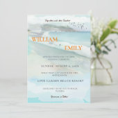 Eenvoudige Waterverf Kuststrand bruiloft uitnodigi Kaart (Staand voorkant)