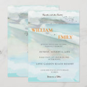 Eenvoudige Waterverf Kuststrand bruiloft uitnodigi Kaart (Voorkant / Achterkant)