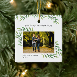 Eenvoudige Waterverf laat een moderne foto achter Keramisch Ornament