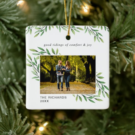 Eenvoudige Waterverf laat een moderne foto achter Keramisch Ornament (Boom)