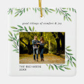 Eenvoudige Waterverf laat een moderne foto achter Keramisch Ornament (Voorkant)