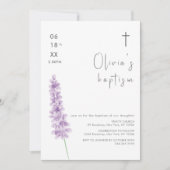Eenvoudige Waterverf Lavendel Flower Cross Baptism Kaart (Voorkant)