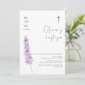 Eenvoudige Waterverf Lavendel Flower Cross Baptism Kaart (Staand voorkant)