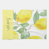 Eenvoudige Waterverf Lemon laat Geel Monogrammen Theedoek (Horizontaal)