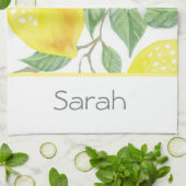 Eenvoudige Waterverf Lemon laat monogrammen achter Theedoek (Gevouwen)