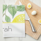 Eenvoudige Waterverf Lemon laat monogrammen achter Theedoek (Quarter Fold)