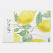 Eenvoudige Waterverf Lemon laat monogrammen achter Theedoek (Horizontaal)