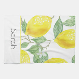 Eenvoudige Waterverf Lemon laat monogrammen achter Theedoek