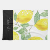 Eenvoudige Waterverf Lemon laat zwarte monogrammen Theedoek (Horizontaal)