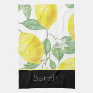 Eenvoudige Waterverf Lemon verliest zwart monogram Theedoek
