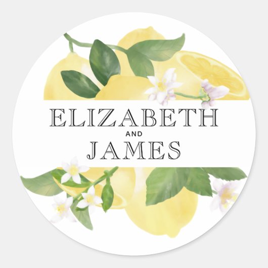 Eenvoudige Waterverf Lemon Wedding Favor Ronde Sticker (Voorkant)