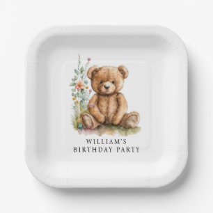 Eenvoudige Waterverf Little Teddy Bear Verjaardag Papieren Bordje
