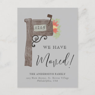 Eenvoudige Waterverf Mailbox New Home Moving Grey Aankondigingskaart