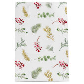 Eenvoudige Waterverf met gouden wintergroen kerstf Medium Cadeauzakje (Voorkant)