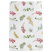 Eenvoudige Waterverf met gouden wintergroen kerstf Medium Cadeauzakje (Achterkant)