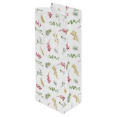 Eenvoudige Waterverf met gouden wintergroen kerstf Wijn Cadeautas (Achterkant Gekanteld)