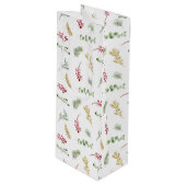 Eenvoudige Waterverf met gouden wintergroen kerstf Wijn Cadeautas (Voorkant Gekanteld)