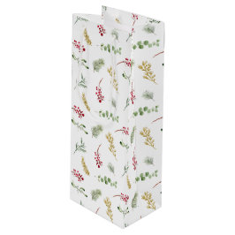 Eenvoudige Waterverf met gouden wintergroen kerstf Wijn Cadeautas