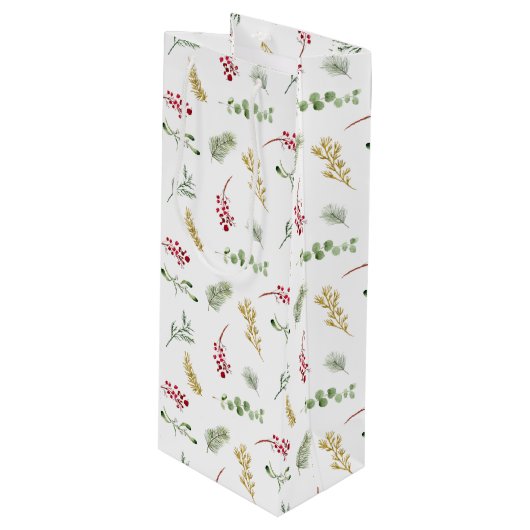 Eenvoudige Waterverf met gouden wintergroen kerstf Wijn Cadeautas (Voorkant Gekanteld)