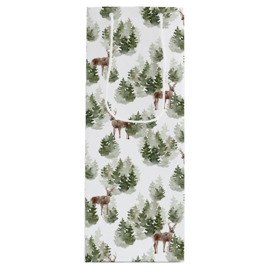 Eenvoudige Waterverf met winterbos Kerstmis Wijn Cadeautas (Voorkant)
