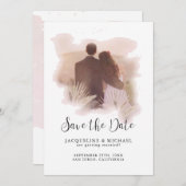 Eenvoudige Waterverf Modern Script Palm Foliage Fo Save The Date (Voorkant / Achterkant)
