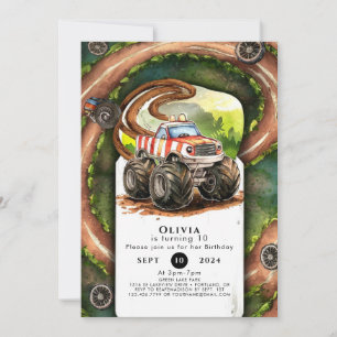 Eenvoudige Waterverf Monster Truck Verjaardag Kaart